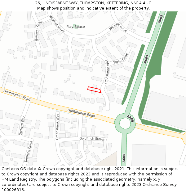26, LINDISFARNE WAY, THRAPSTON, KETTERING, NN14 4UG: Location map and indicative extent of plot