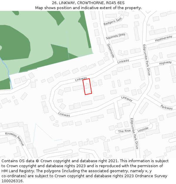 26, LINKWAY, CROWTHORNE, RG45 6ES: Location map and indicative extent of plot