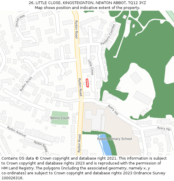 26, LITTLE CLOSE, KINGSTEIGNTON, NEWTON ABBOT, TQ12 3YZ: Location map and indicative extent of plot