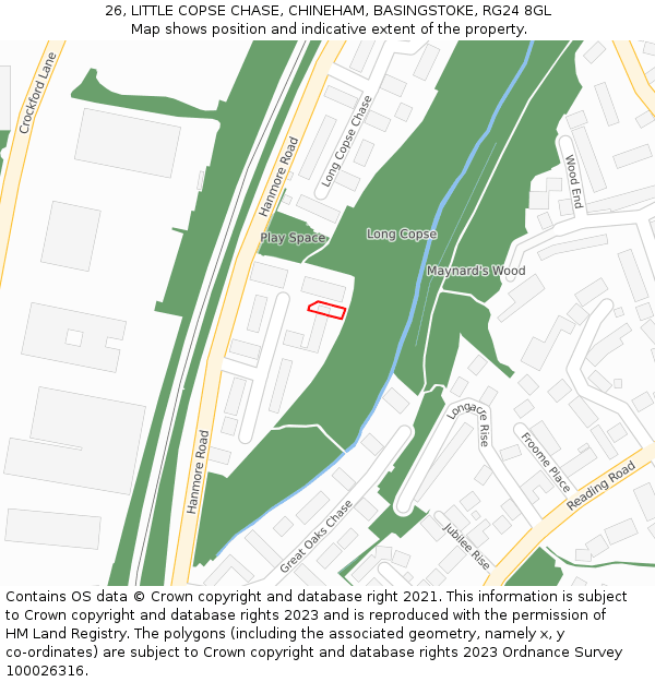 26, LITTLE COPSE CHASE, CHINEHAM, BASINGSTOKE, RG24 8GL: Location map and indicative extent of plot