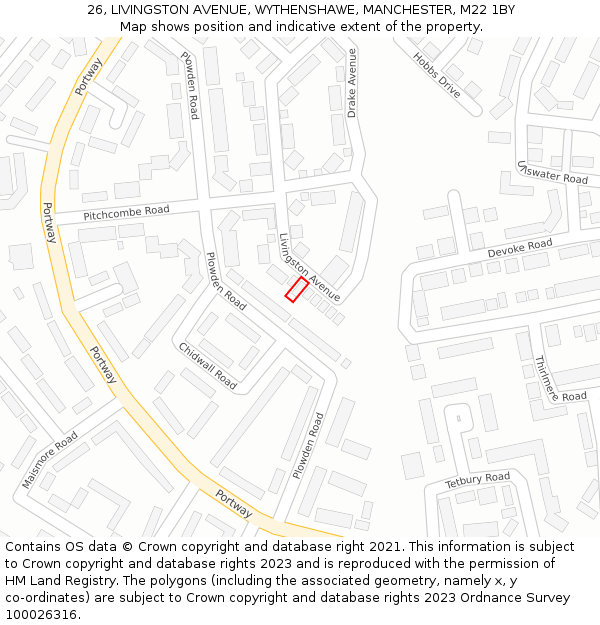 26, LIVINGSTON AVENUE, WYTHENSHAWE, MANCHESTER, M22 1BY: Location map and indicative extent of plot