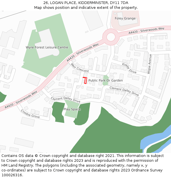 26, LOGAN PLACE, KIDDERMINSTER, DY11 7DA: Location map and indicative extent of plot