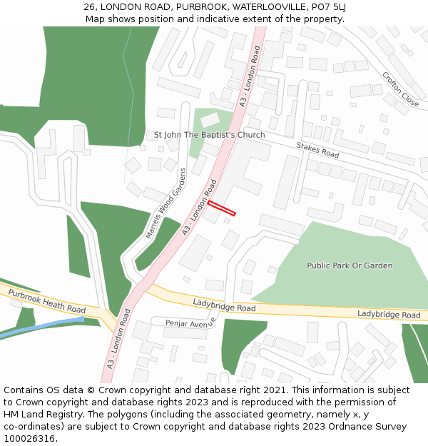 26, LONDON ROAD, PURBROOK, WATERLOOVILLE, PO7 5LJ: Location map and indicative extent of plot