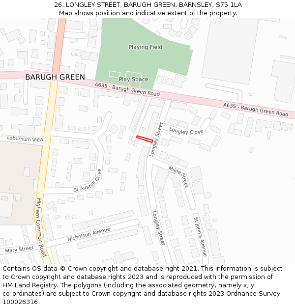 26, LONGLEY STREET, BARUGH GREEN, BARNSLEY, S75 1LA: Location map and indicative extent of plot