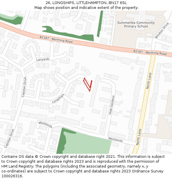 26, LONGSHIPS, LITTLEHAMPTON, BN17 6SL: Location map and indicative extent of plot