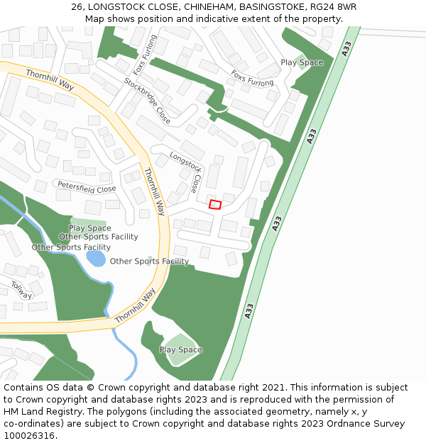 26, LONGSTOCK CLOSE, CHINEHAM, BASINGSTOKE, RG24 8WR: Location map and indicative extent of plot