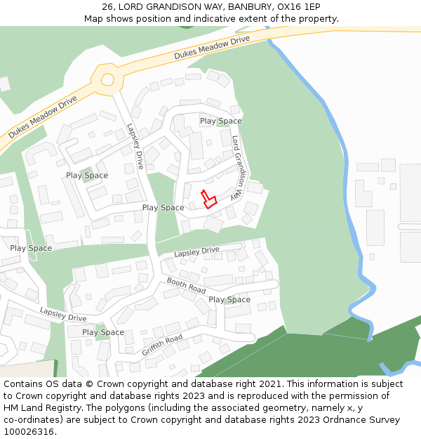 26, LORD GRANDISON WAY, BANBURY, OX16 1EP: Location map and indicative extent of plot