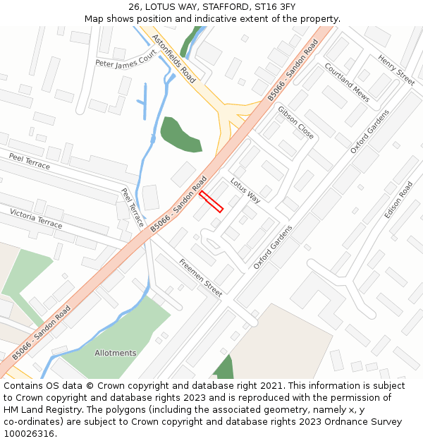 26, LOTUS WAY, STAFFORD, ST16 3FY: Location map and indicative extent of plot