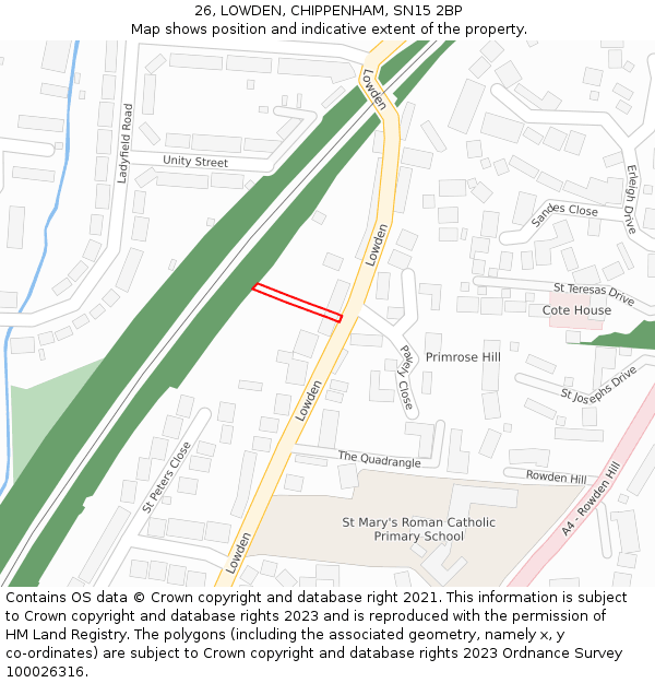 26, LOWDEN, CHIPPENHAM, SN15 2BP: Location map and indicative extent of plot