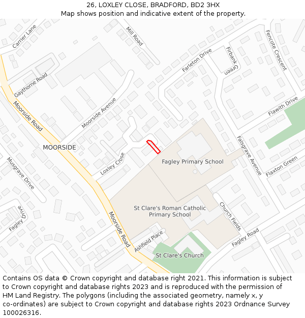26, LOXLEY CLOSE, BRADFORD, BD2 3HX: Location map and indicative extent of plot
