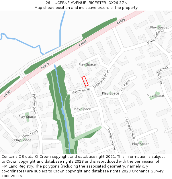 26, LUCERNE AVENUE, BICESTER, OX26 3ZN: Location map and indicative extent of plot