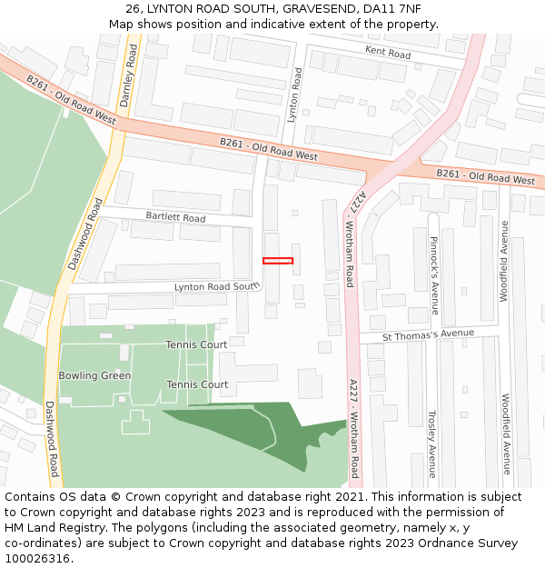 26, LYNTON ROAD SOUTH, GRAVESEND, DA11 7NF: Location map and indicative extent of plot