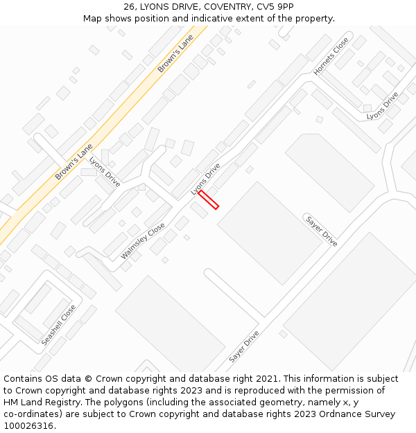 26, LYONS DRIVE, COVENTRY, CV5 9PP: Location map and indicative extent of plot