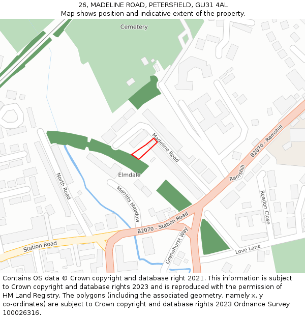 26, MADELINE ROAD, PETERSFIELD, GU31 4AL: Location map and indicative extent of plot