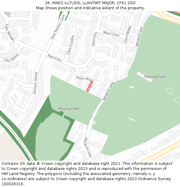 26, MAES ILLTUDS, LLANTWIT MAJOR, CF61 2SD: Location map and indicative extent of plot