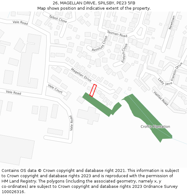 26, MAGELLAN DRIVE, SPILSBY, PE23 5FB: Location map and indicative extent of plot