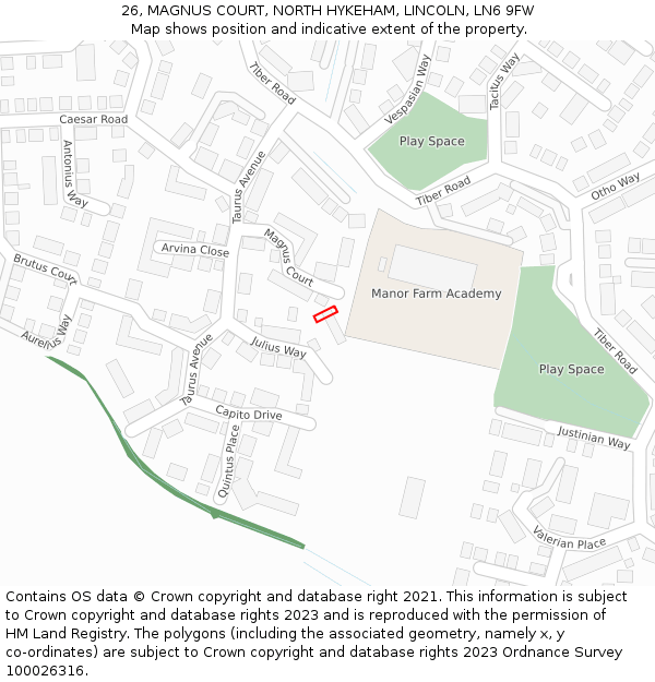 26, MAGNUS COURT, NORTH HYKEHAM, LINCOLN, LN6 9FW: Location map and indicative extent of plot