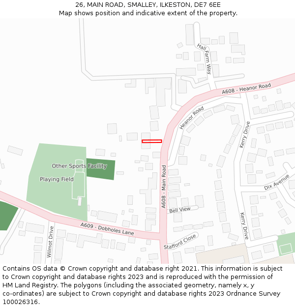 26, MAIN ROAD, SMALLEY, ILKESTON, DE7 6EE: Location map and indicative extent of plot