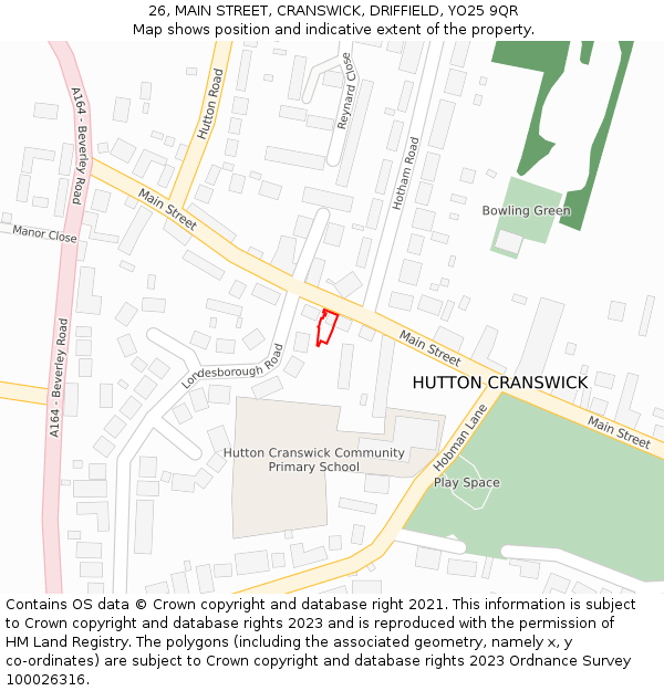 26, MAIN STREET, CRANSWICK, DRIFFIELD, YO25 9QR: Location map and indicative extent of plot