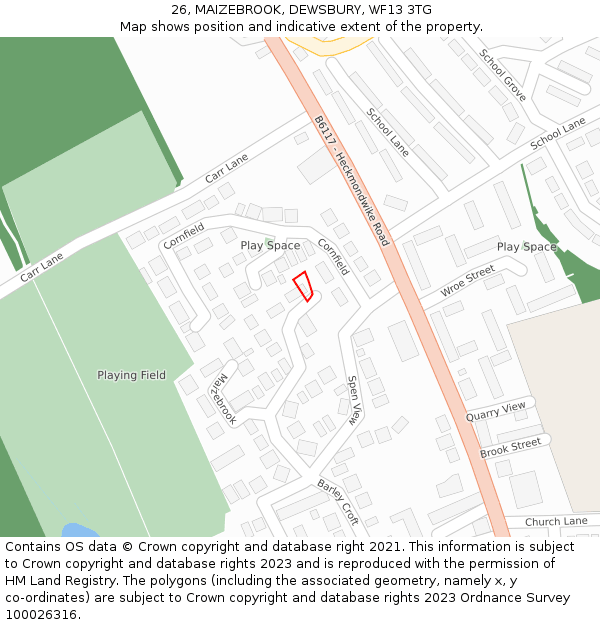 26, MAIZEBROOK, DEWSBURY, WF13 3TG: Location map and indicative extent of plot