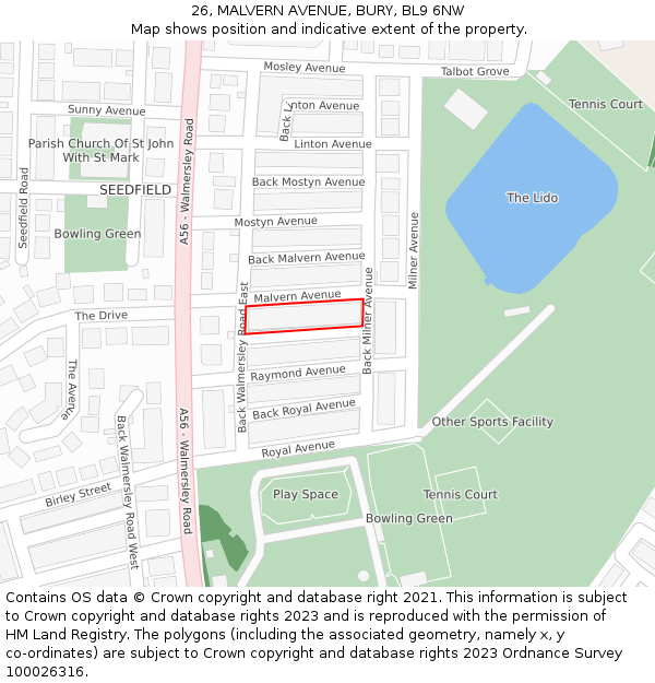 26, MALVERN AVENUE, BURY, BL9 6NW: Location map and indicative extent of plot