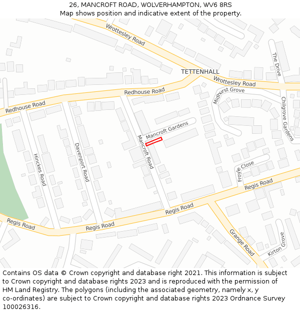 26, MANCROFT ROAD, WOLVERHAMPTON, WV6 8RS: Location map and indicative extent of plot