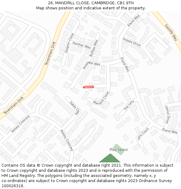 26, MANDRILL CLOSE, CAMBRIDGE, CB1 9TN: Location map and indicative extent of plot