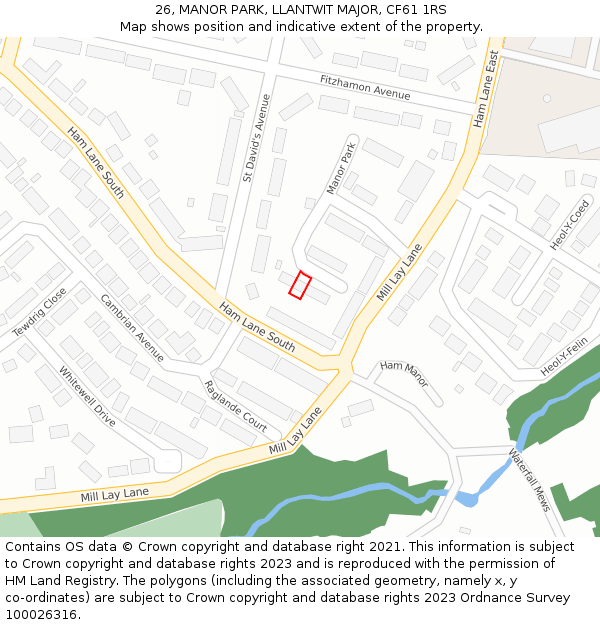 26, MANOR PARK, LLANTWIT MAJOR, CF61 1RS: Location map and indicative extent of plot