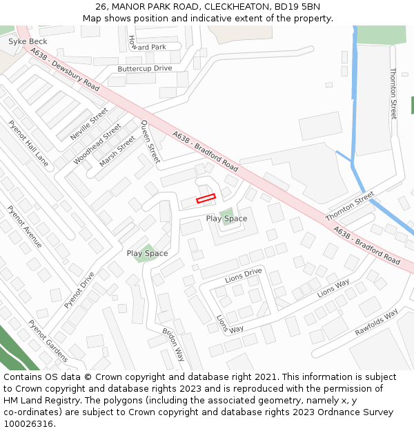 26, MANOR PARK ROAD, CLECKHEATON, BD19 5BN: Location map and indicative extent of plot