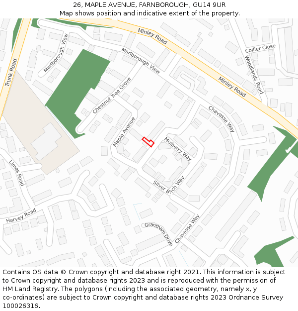 26, MAPLE AVENUE, FARNBOROUGH, GU14 9UR: Location map and indicative extent of plot