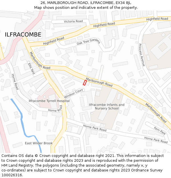 26, MARLBOROUGH ROAD, ILFRACOMBE, EX34 8JL: Location map and indicative extent of plot