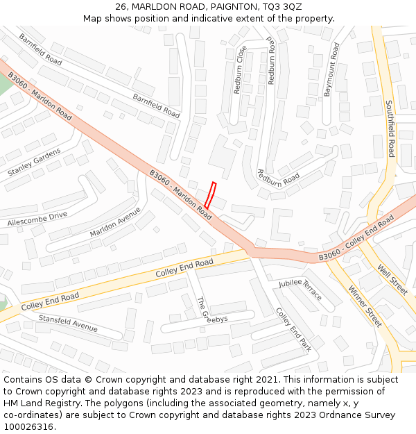 26, MARLDON ROAD, PAIGNTON, TQ3 3QZ: Location map and indicative extent of plot
