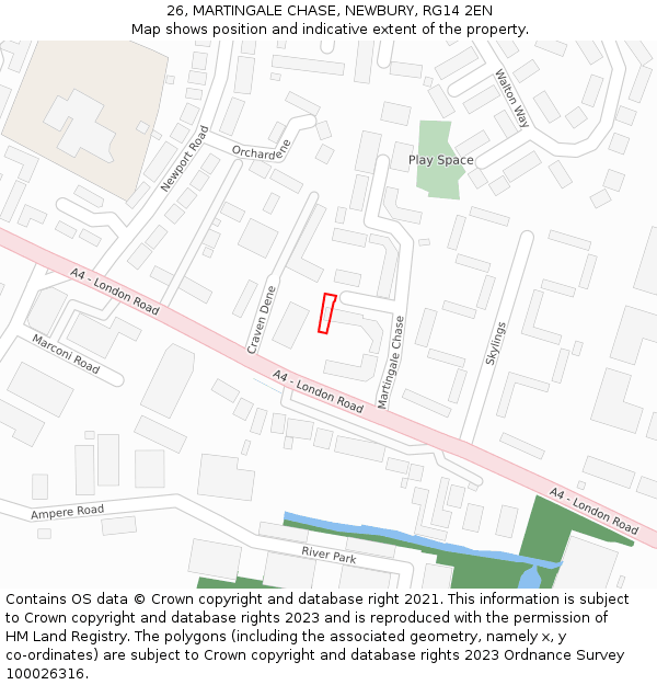 26, MARTINGALE CHASE, NEWBURY, RG14 2EN: Location map and indicative extent of plot
