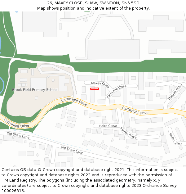 26, MAXEY CLOSE, SHAW, SWINDON, SN5 5SD: Location map and indicative extent of plot