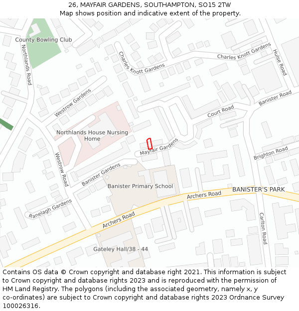 26, MAYFAIR GARDENS, SOUTHAMPTON, SO15 2TW: Location map and indicative extent of plot