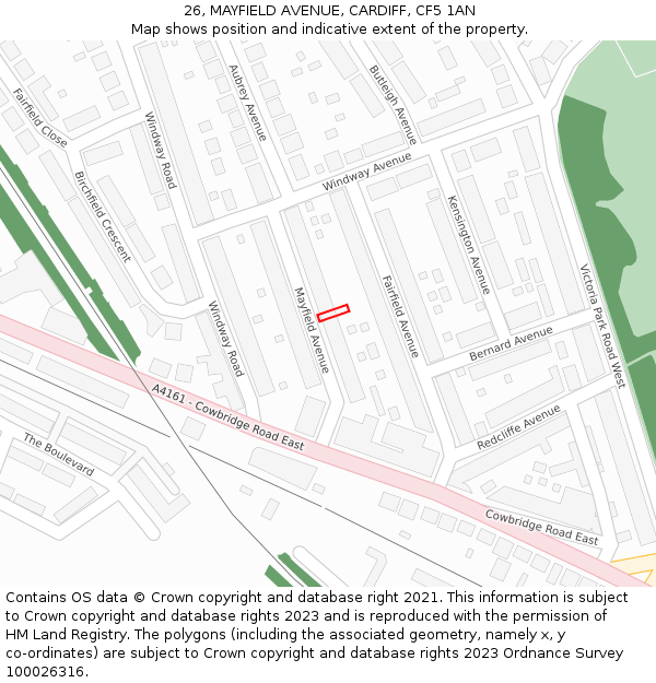 26, MAYFIELD AVENUE, CARDIFF, CF5 1AN: Location map and indicative extent of plot