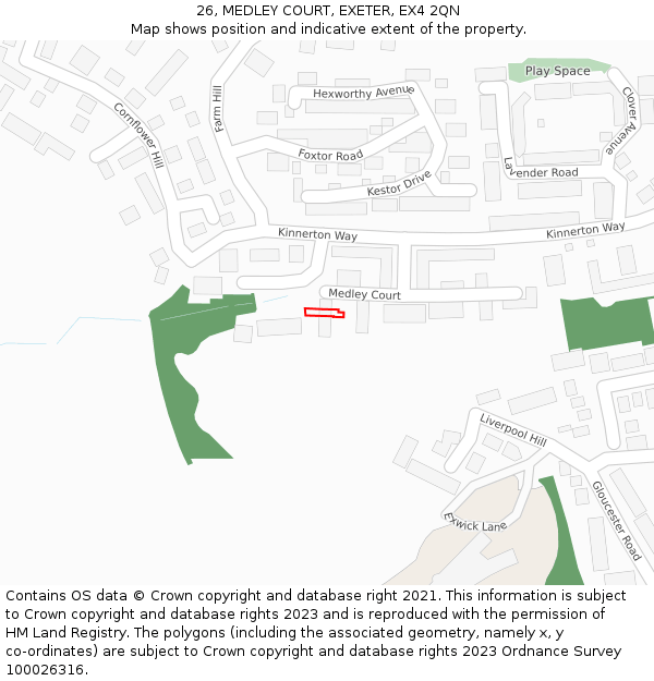 26, MEDLEY COURT, EXETER, EX4 2QN: Location map and indicative extent of plot