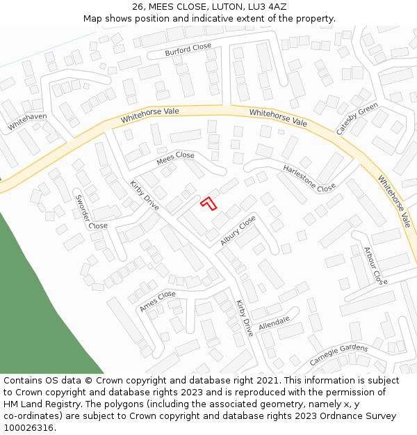 26, MEES CLOSE, LUTON, LU3 4AZ: Location map and indicative extent of plot