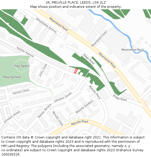 26, MELVILLE PLACE, LEEDS, LS6 2LZ: Location map and indicative extent of plot