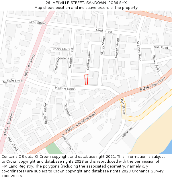 26, MELVILLE STREET, SANDOWN, PO36 8HX: Location map and indicative extent of plot