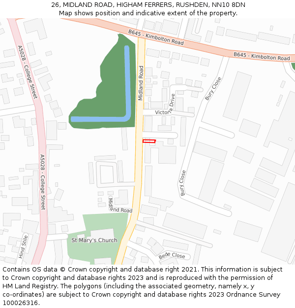 26, MIDLAND ROAD, HIGHAM FERRERS, RUSHDEN, NN10 8DN: Location map and indicative extent of plot