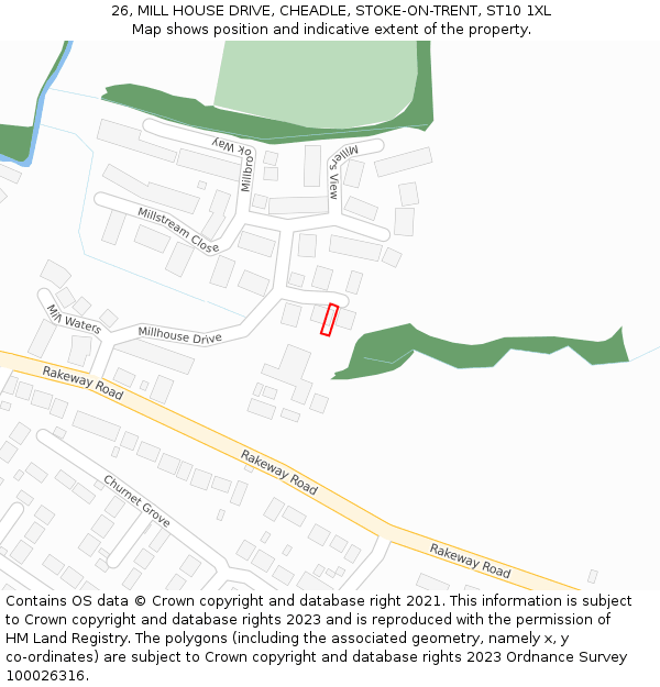 26, MILL HOUSE DRIVE, CHEADLE, STOKE-ON-TRENT, ST10 1XL: Location map and indicative extent of plot