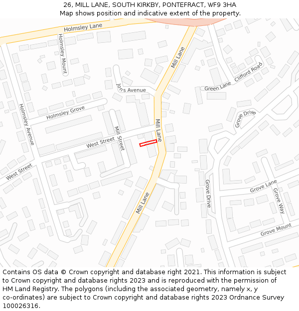26, MILL LANE, SOUTH KIRKBY, PONTEFRACT, WF9 3HA: Location map and indicative extent of plot
