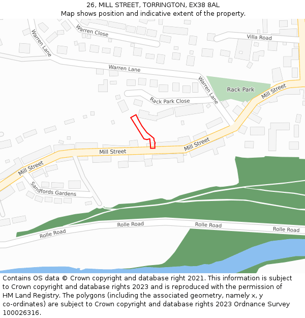 26, MILL STREET, TORRINGTON, EX38 8AL: Location map and indicative extent of plot