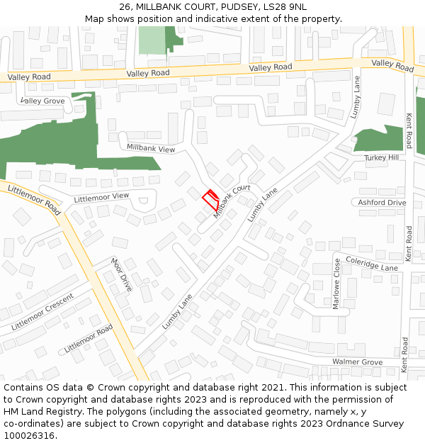 26, MILLBANK COURT, PUDSEY, LS28 9NL: Location map and indicative extent of plot