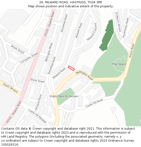 26, MILWARD ROAD, HASTINGS, TN34 3RR: Location map and indicative extent of plot