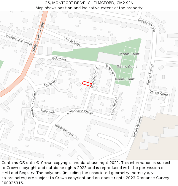 26, MONTFORT DRIVE, CHELMSFORD, CM2 9FN: Location map and indicative extent of plot
