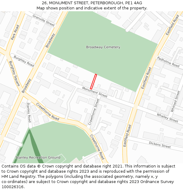 26, MONUMENT STREET, PETERBOROUGH, PE1 4AG: Location map and indicative extent of plot