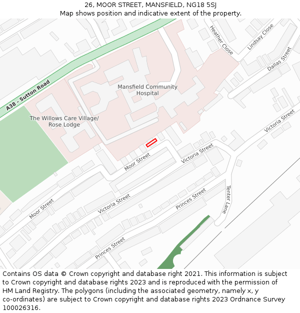 26, MOOR STREET, MANSFIELD, NG18 5SJ: Location map and indicative extent of plot