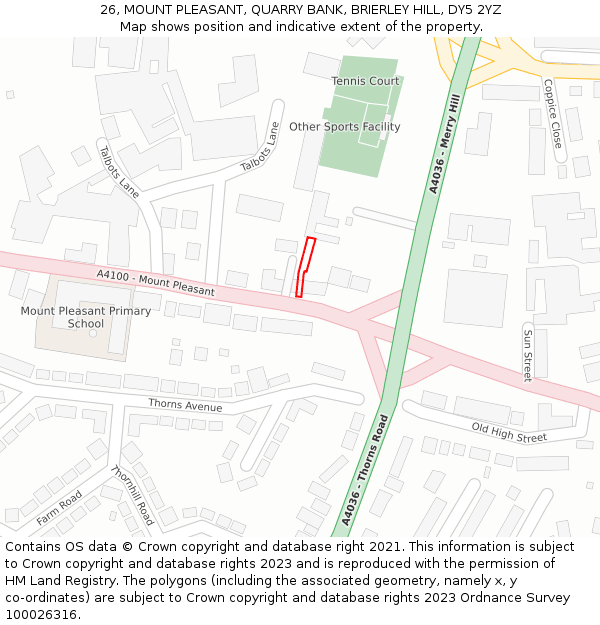 26, MOUNT PLEASANT, QUARRY BANK, BRIERLEY HILL, DY5 2YZ: Location map and indicative extent of plot